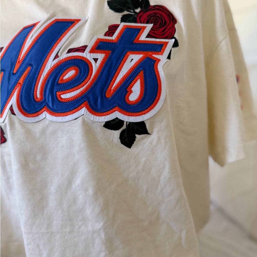Mets Floral Logo Cotton Short Sleeve Tee - Cream/Blue/Orange - Picture 5 of 11